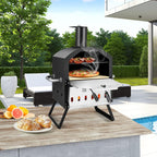 COSTWAY Outdoor Pizza Oven, 1/2-Layer Wood Fired Pizza Maker with Waterproof Cover, Anti-scalding Handles, Pizza Stone & Pizza Peel, Outside Pizza Cooker (54 x 31 x 72 cm, 2-Layer, 1 Grill)