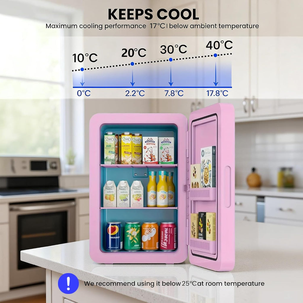 Mini Fridge 22L/30 Cans Portable Cooler & Warmer Mini Fridge for Bedrooms with Adjustable Shelves, AC+12V DC Small Fridges for Office, Car, Travel,Home, Skincare, Drinks & Cosmetics (Black)