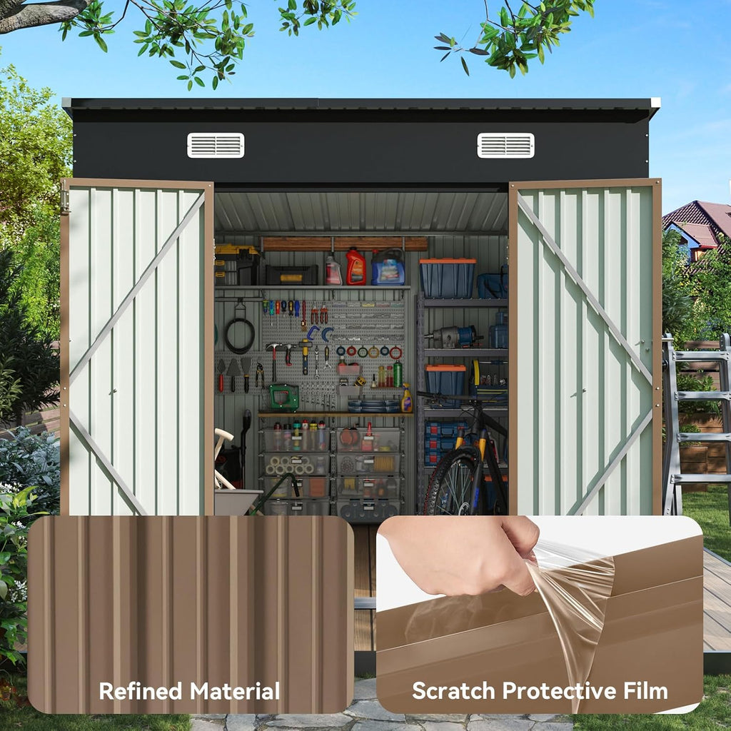 Aoxun Outdoor Storage Shed, 3' x 5' Galvanized Metal Shed with Air Vent and Sliding Door, Tool Storage, Bike Shed, Garden Tool Storage Shed, for Patio, Lawn