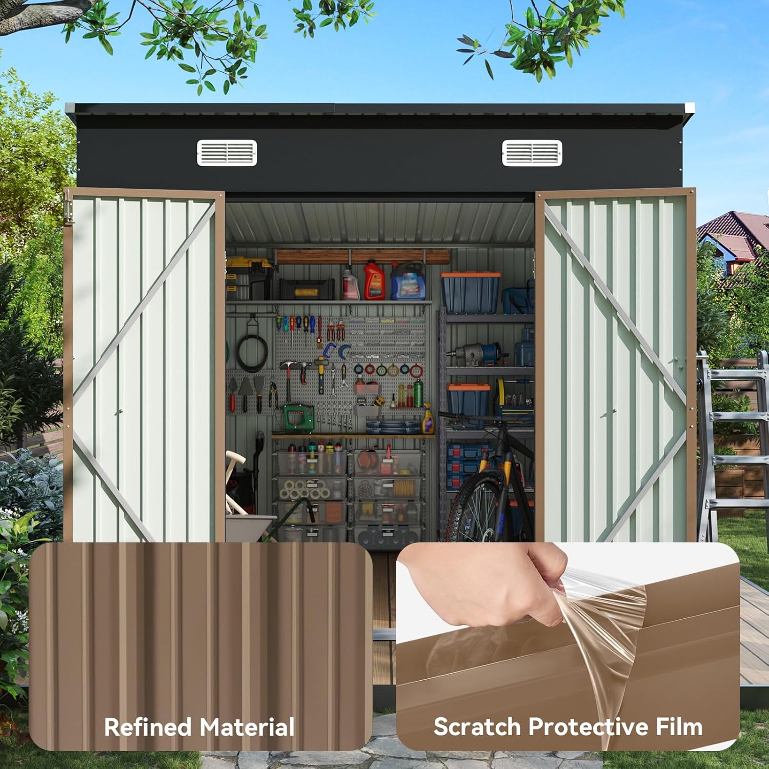Aoxun Outdoor Storage Shed, 3' x 5' Galvanized Metal Shed with Air Vent and Sliding Door, Tool Storage, Bike Shed, Garden Tool Storage Shed, for Patio, Lawn