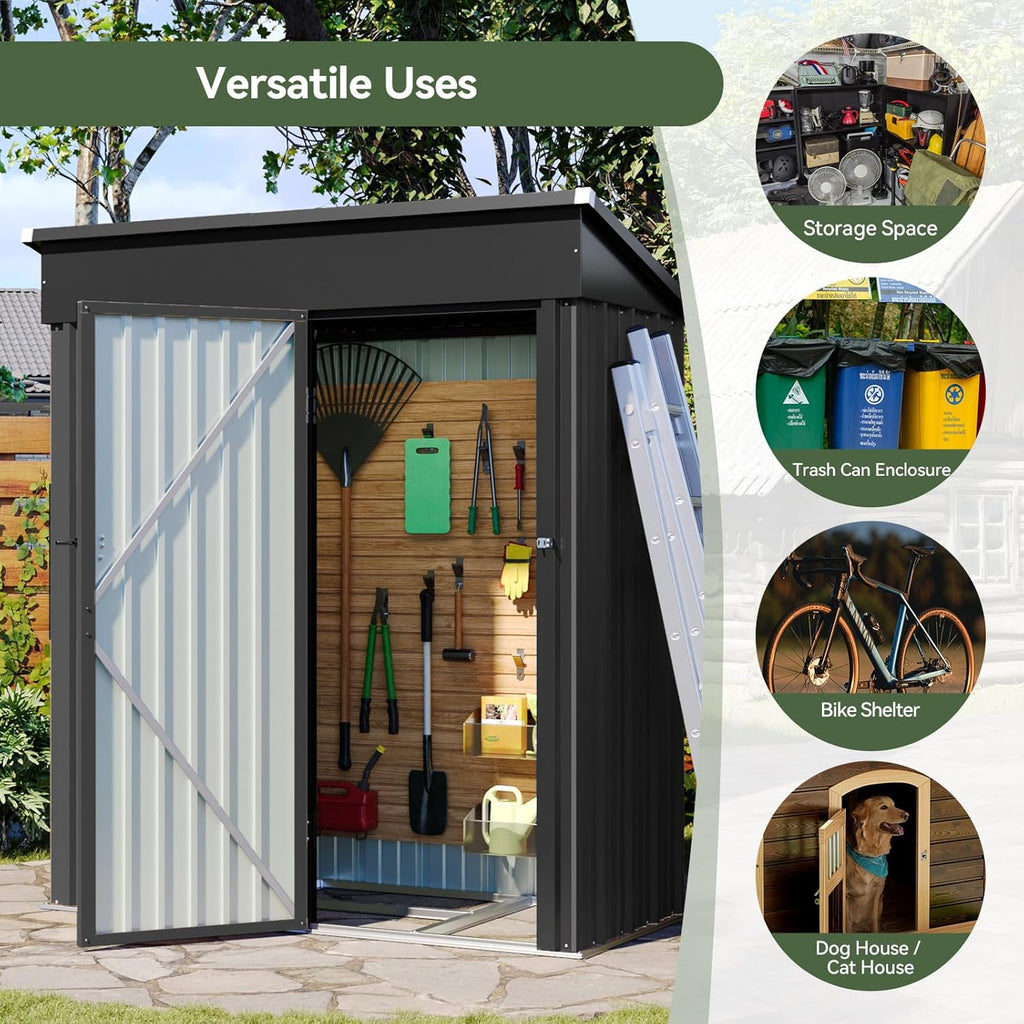 Aoxun Outdoor Storage Shed, 3' x 5' Galvanized Metal Shed with Air Vent and Sliding Door, Tool Storage, Bike Shed, Garden Tool Storage Shed, for Patio, Lawn