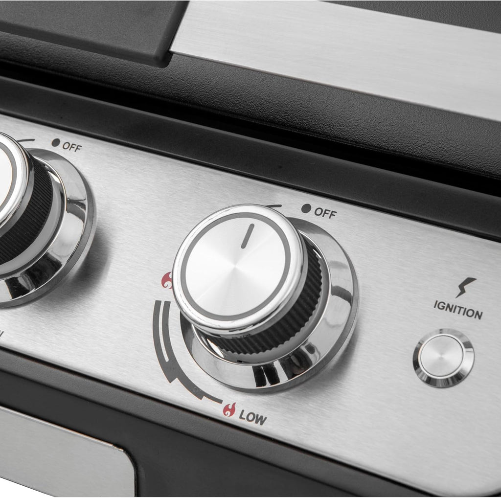4 Burner Gas BBQ Plancha Grill 10kw Output Power with Detachable Trolley - Gas Bottle Regulator - Cover