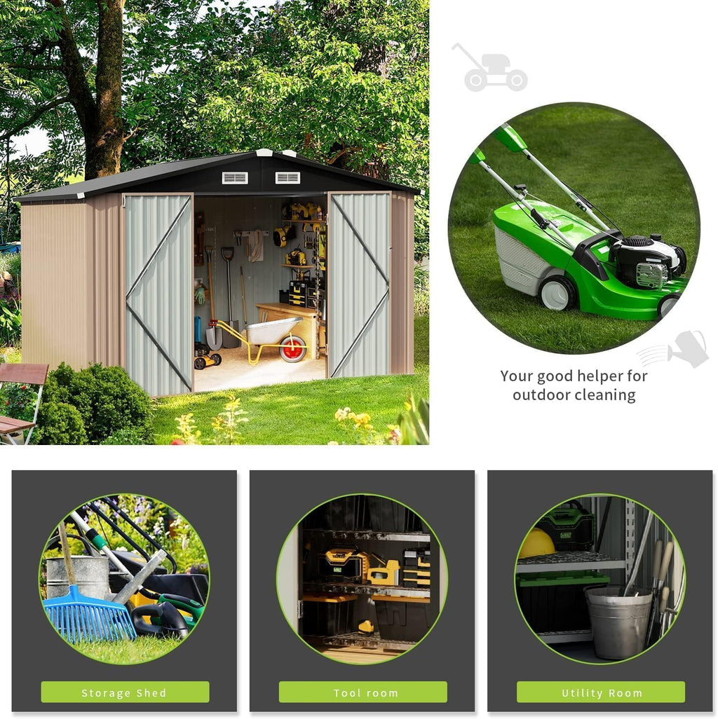 Aoxun Outdoor Storage Shed, 3' x 5' Galvanized Metal Shed with Air Vent and Sliding Door, Tool Storage, Bike Shed, Garden Tool Storage Shed, for Patio, Lawn