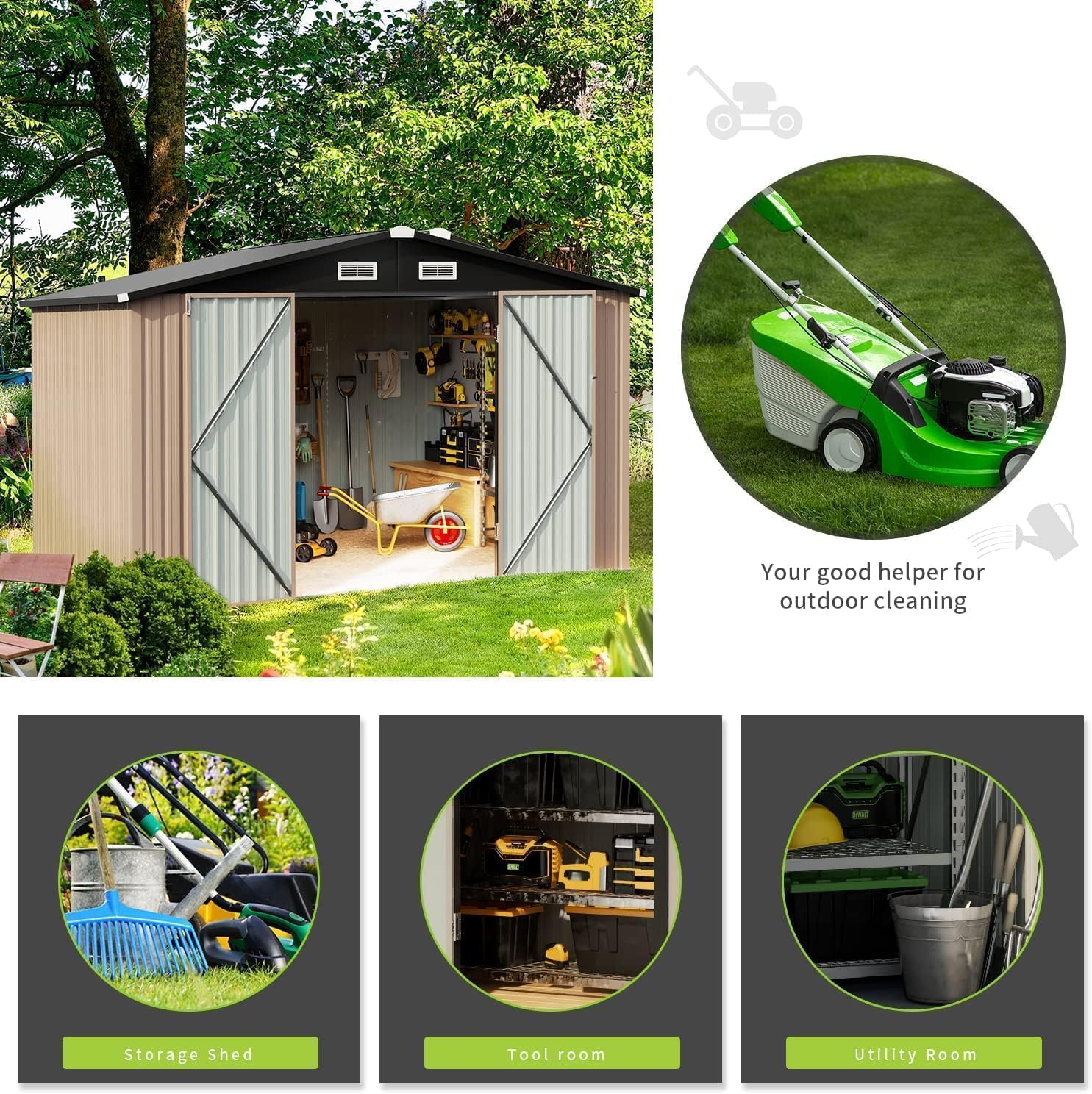 Aoxun Outdoor Storage Shed, 3' x 5' Galvanized Metal Shed with Air Vent and Sliding Door, Tool Storage, Bike Shed, Garden Tool Storage Shed, for Patio, Lawn