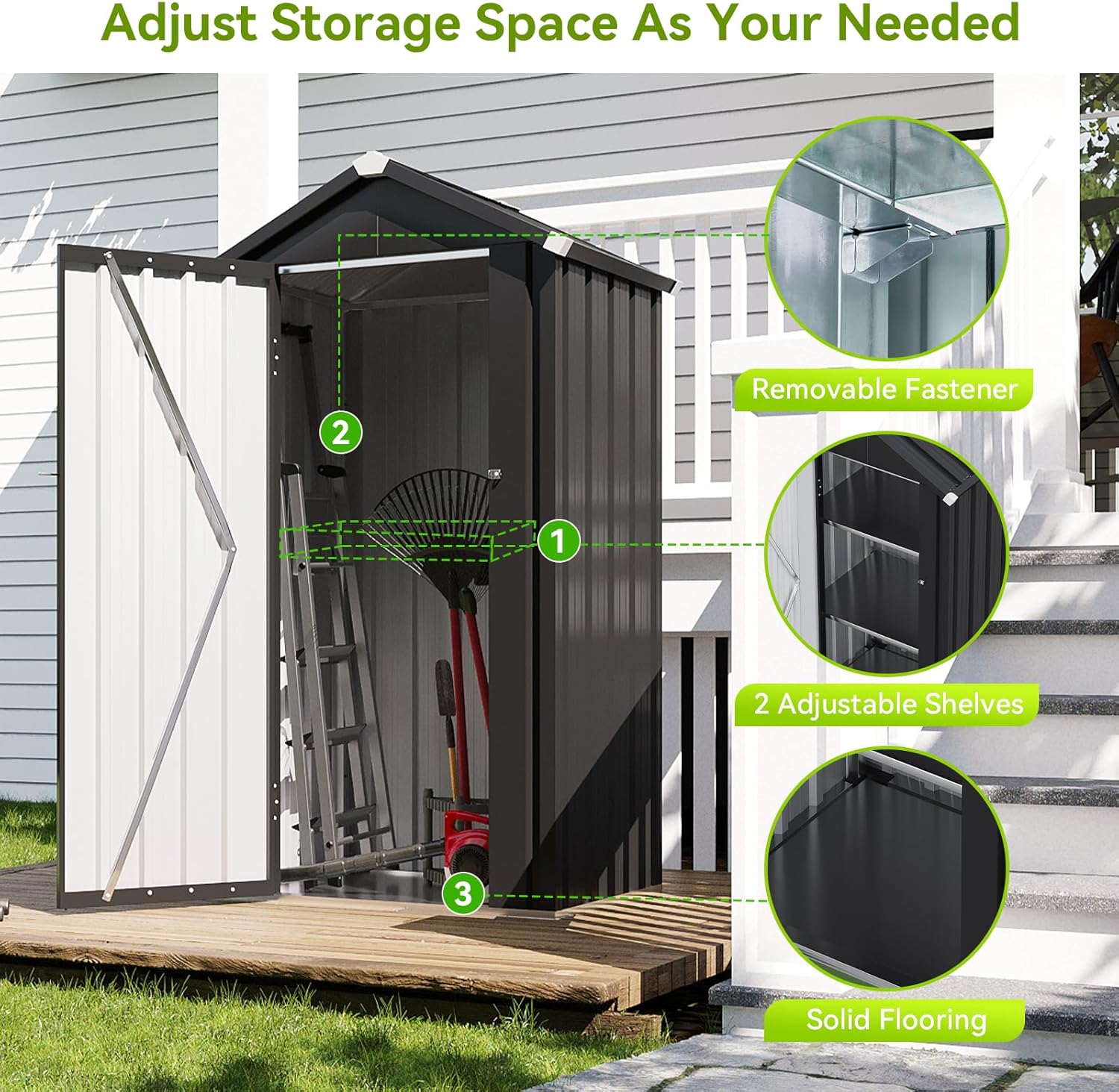 Aoxun Outdoor Storage Shed, 3' x 5' Galvanized Metal Shed with Air Vent and Sliding Door, Tool Storage, Bike Shed, Garden Tool Storage Shed, for Patio, Lawn