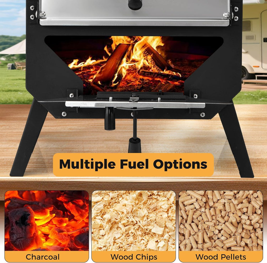 COSTWAY Outdoor Pizza Oven, 1/2-Layer Wood Fired Pizza Maker with Waterproof Cover, Anti-scalding Handles, Pizza Stone & Pizza Peel, Outside Pizza Cooker (54 x 31 x 72 cm, 2-Layer, 1 Grill)