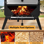 COSTWAY Outdoor Pizza Oven, 1/2-Layer Wood Fired Pizza Maker with Waterproof Cover, Anti-scalding Handles, Pizza Stone & Pizza Peel, Outside Pizza Cooker (54 x 31 x 72 cm, 2-Layer, 1 Grill)