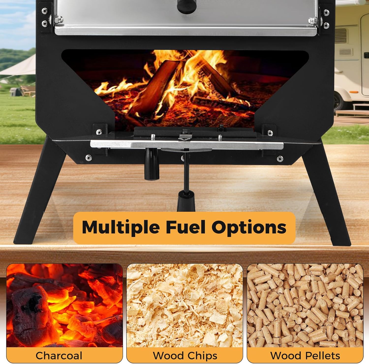COSTWAY Outdoor Pizza Oven, 1/2-Layer Wood Fired Pizza Maker with Waterproof Cover, Anti-scalding Handles, Pizza Stone & Pizza Peel, Outside Pizza Cooker (54 x 31 x 72 cm, 2-Layer, 1 Grill)