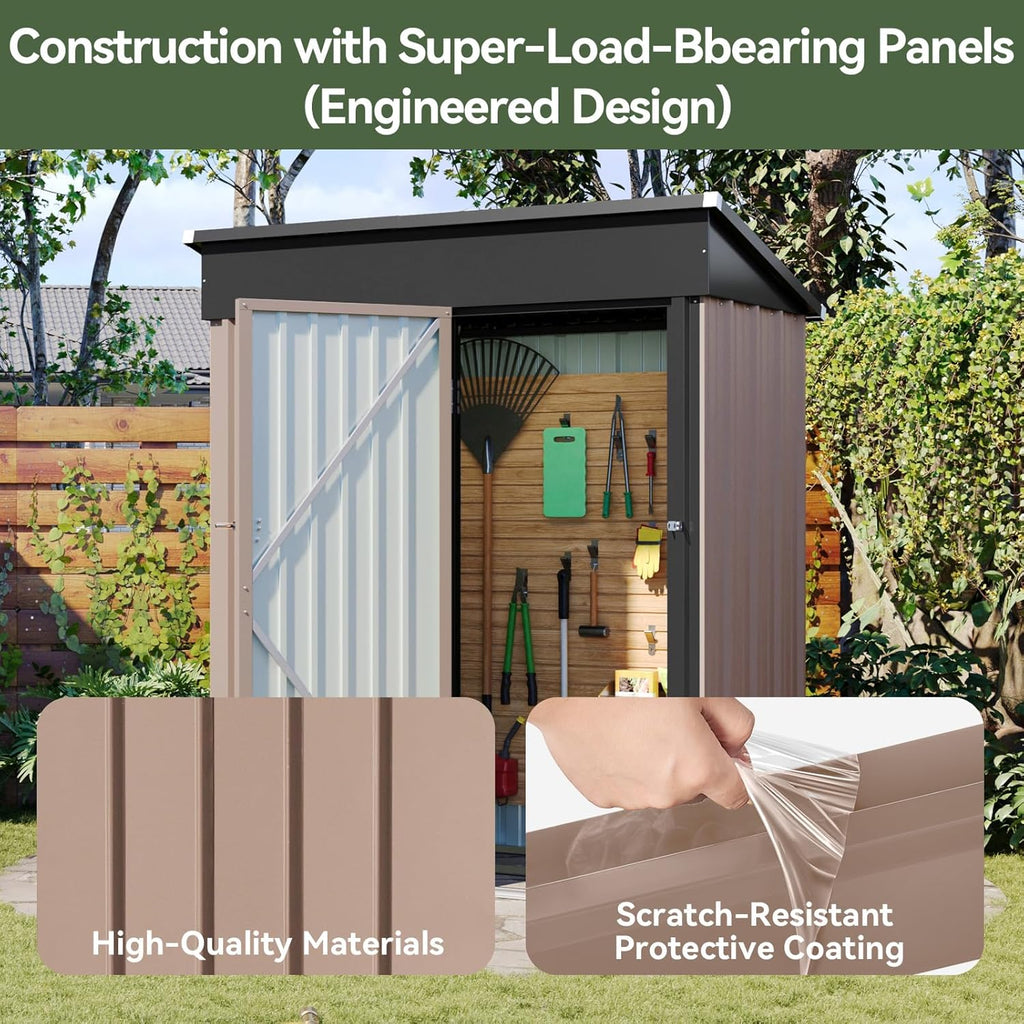 Aoxun Outdoor Storage Shed, 3' x 5' Galvanized Metal Shed with Air Vent and Sliding Door, Tool Storage, Bike Shed, Garden Tool Storage Shed, for Patio, Lawn