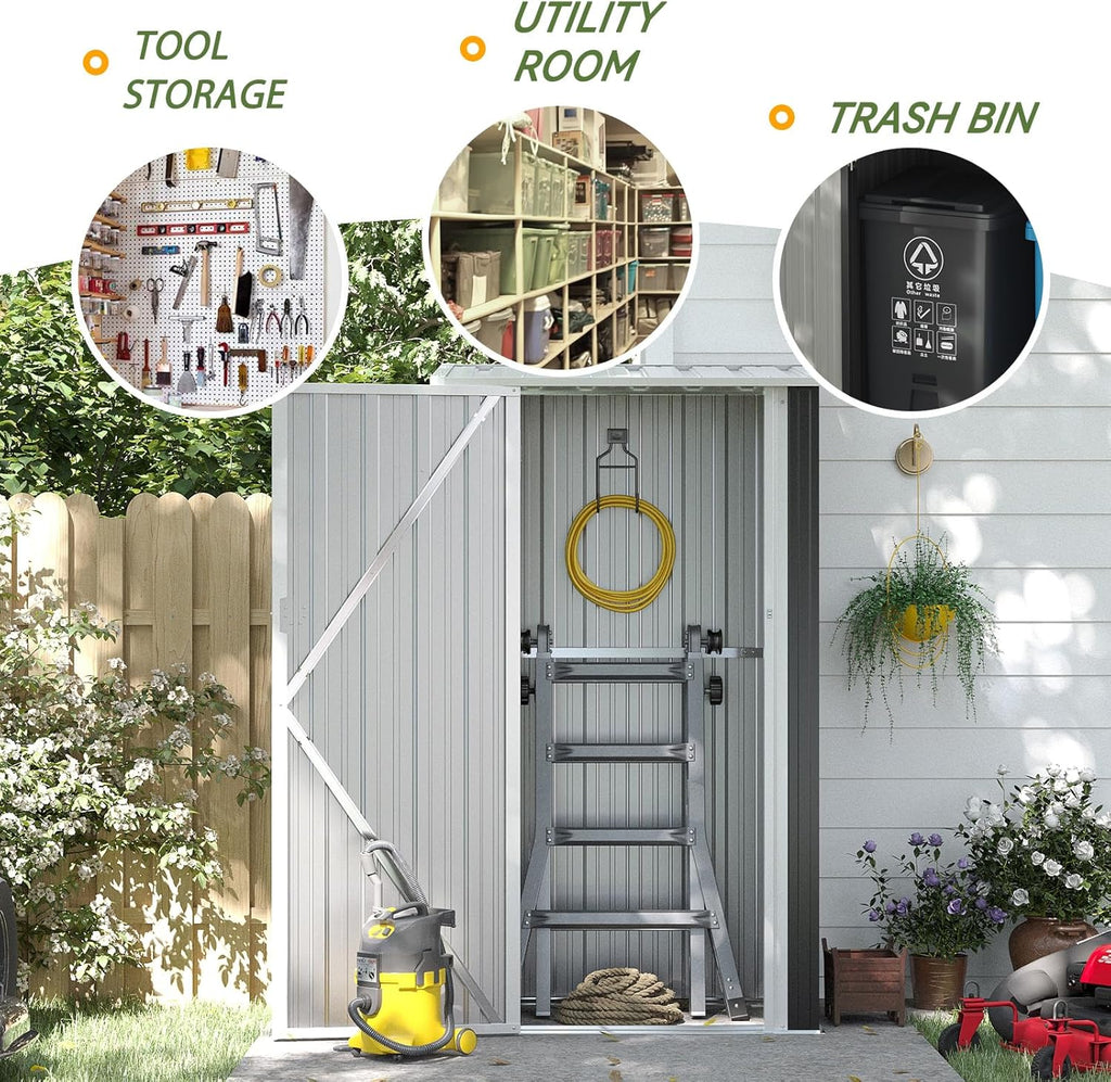 Aoxun Outdoor Storage Shed, 3' x 5' Galvanized Metal Shed with Air Vent and Sliding Door, Tool Storage, Bike Shed, Garden Tool Storage Shed, for Patio, Lawn