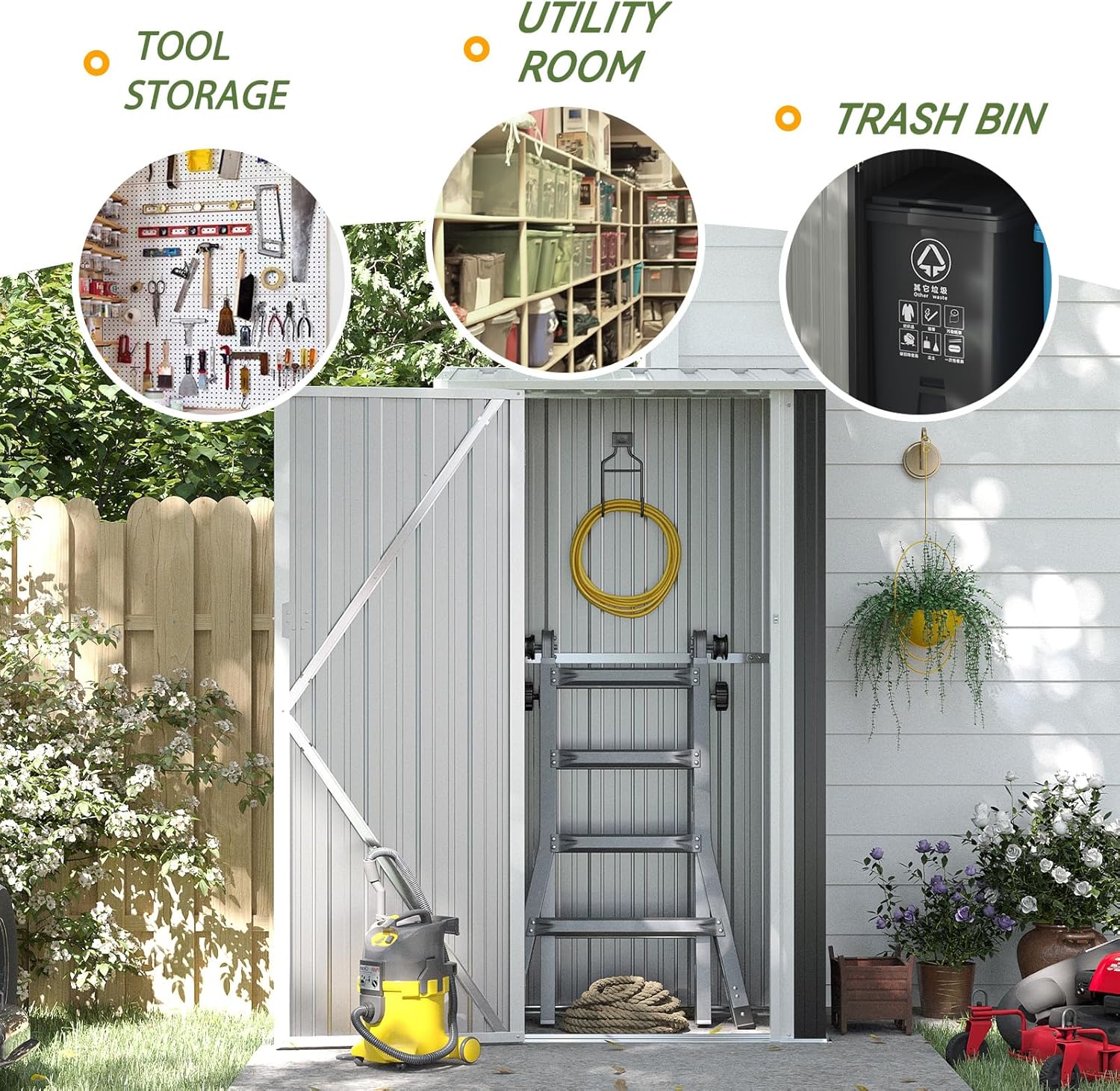 Aoxun Outdoor Storage Shed, 3' x 5' Galvanized Metal Shed with Air Vent and Sliding Door, Tool Storage, Bike Shed, Garden Tool Storage Shed, for Patio, Lawn