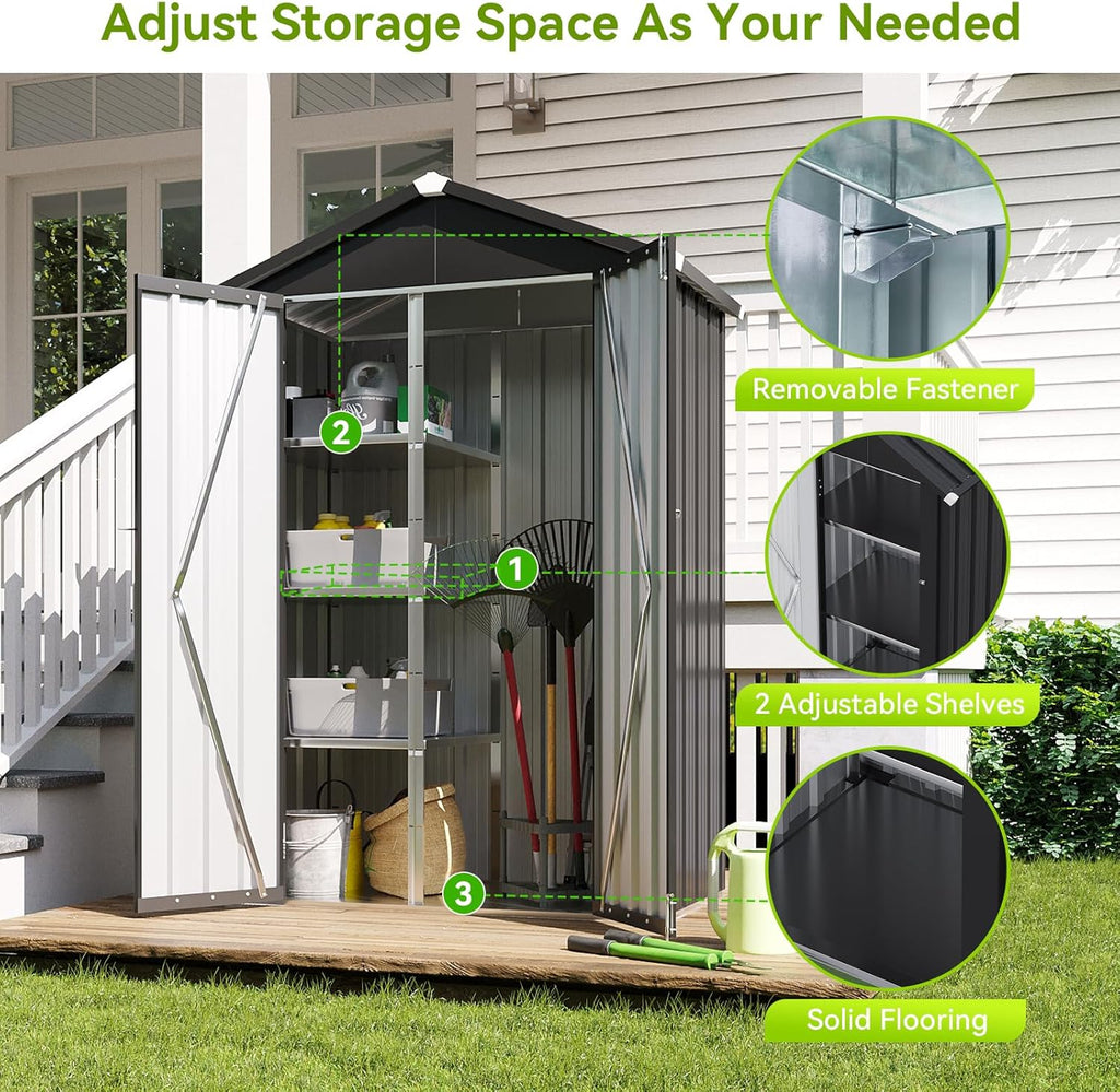 Aoxun Outdoor Storage Shed, 3' x 5' Galvanized Metal Shed with Air Vent and Sliding Door, Tool Storage, Bike Shed, Garden Tool Storage Shed, for Patio, Lawn