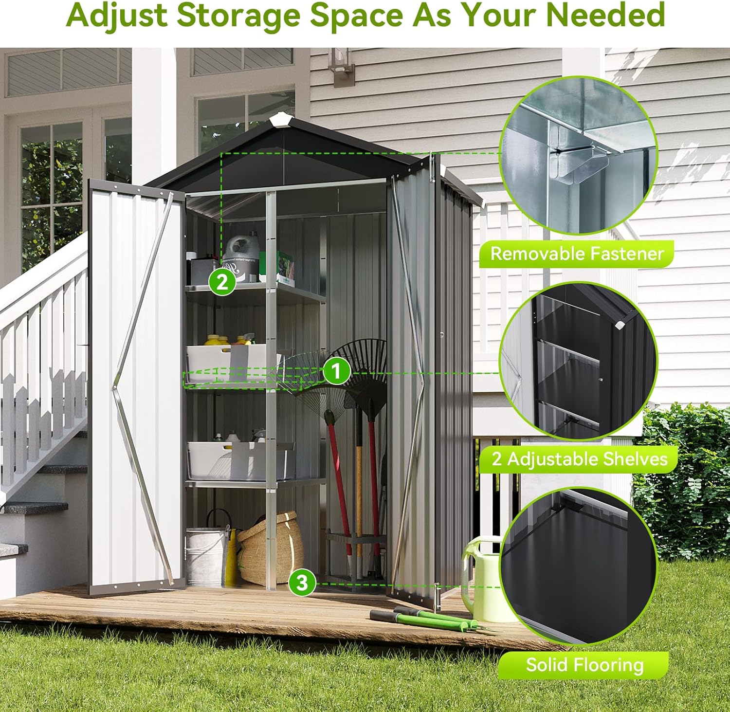 Aoxun Outdoor Storage Shed, 3' x 5' Galvanized Metal Shed with Air Vent and Sliding Door, Tool Storage, Bike Shed, Garden Tool Storage Shed, for Patio, Lawn