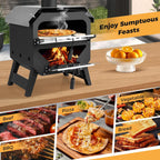 COSTWAY Outdoor Pizza Oven, 1/2-Layer Wood Fired Pizza Maker with Waterproof Cover, Anti-scalding Handles, Pizza Stone & Pizza Peel, Outside Pizza Cooker (54 x 31 x 72 cm, 2-Layer, 1 Grill)