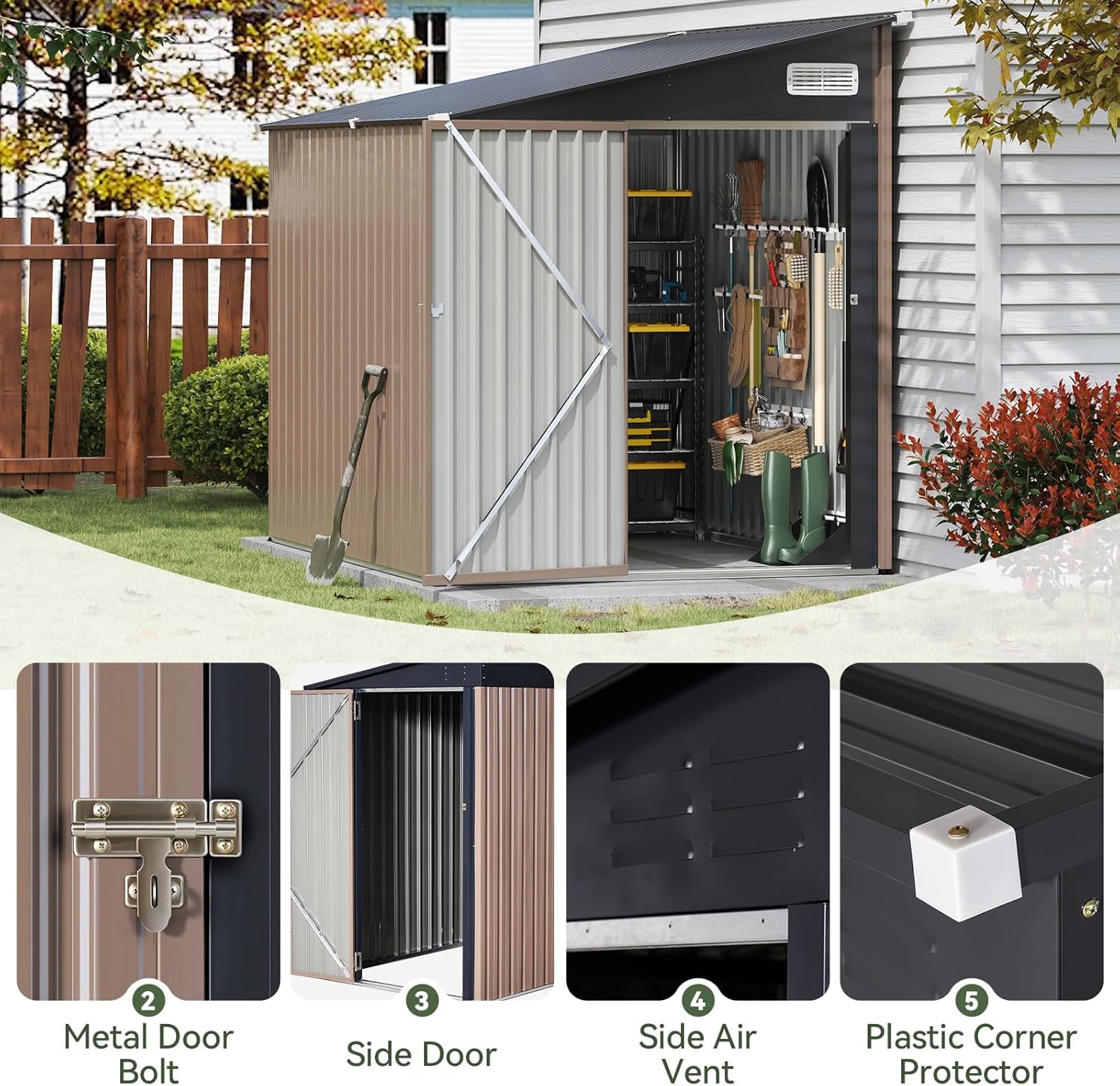 Aoxun Outdoor Storage Shed, 3' x 5' Galvanized Metal Shed with Air Vent and Sliding Door, Tool Storage, Bike Shed, Garden Tool Storage Shed, for Patio, Lawn