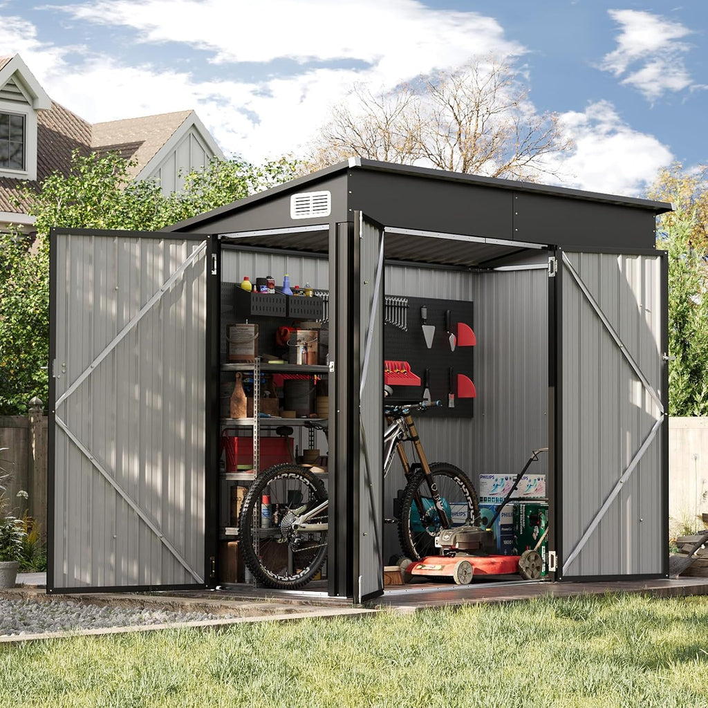 Aoxun Outdoor Storage Shed, 3' x 5' Galvanized Metal Shed with Air Vent and Sliding Door, Tool Storage, Bike Shed, Garden Tool Storage Shed, for Patio, Lawn
