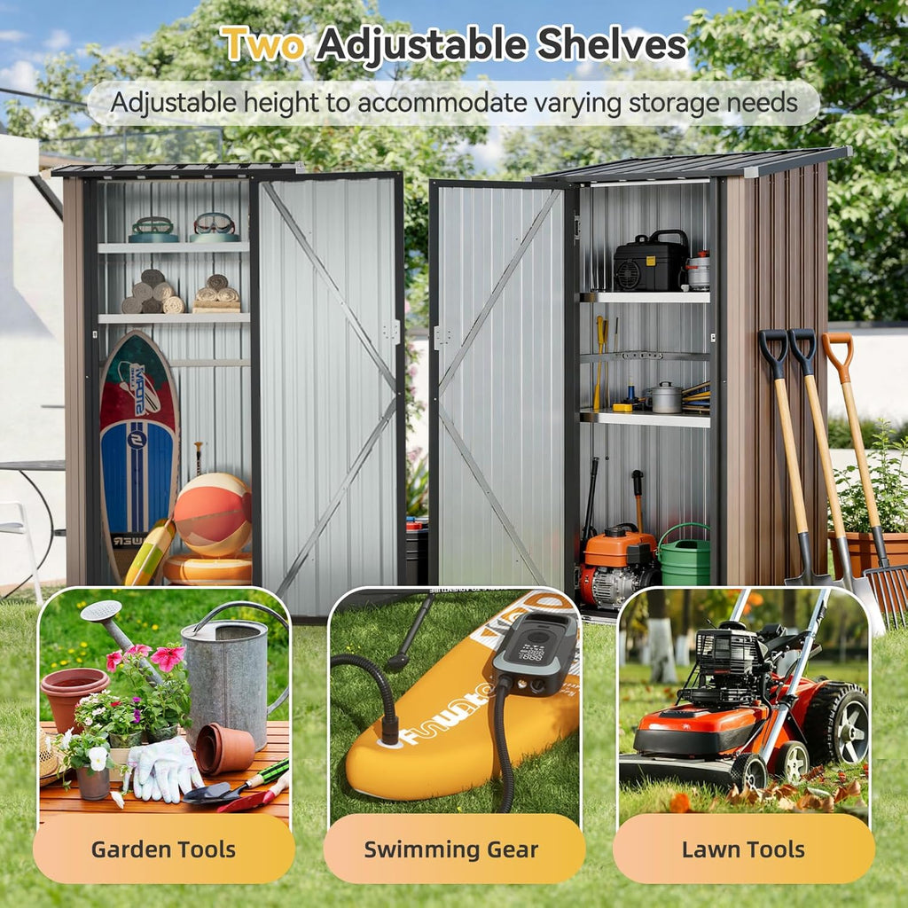 Aoxun Outdoor Storage Shed, 3' x 5' Galvanized Metal Shed with Air Vent and Sliding Door, Tool Storage, Bike Shed, Garden Tool Storage Shed, for Patio, Lawn