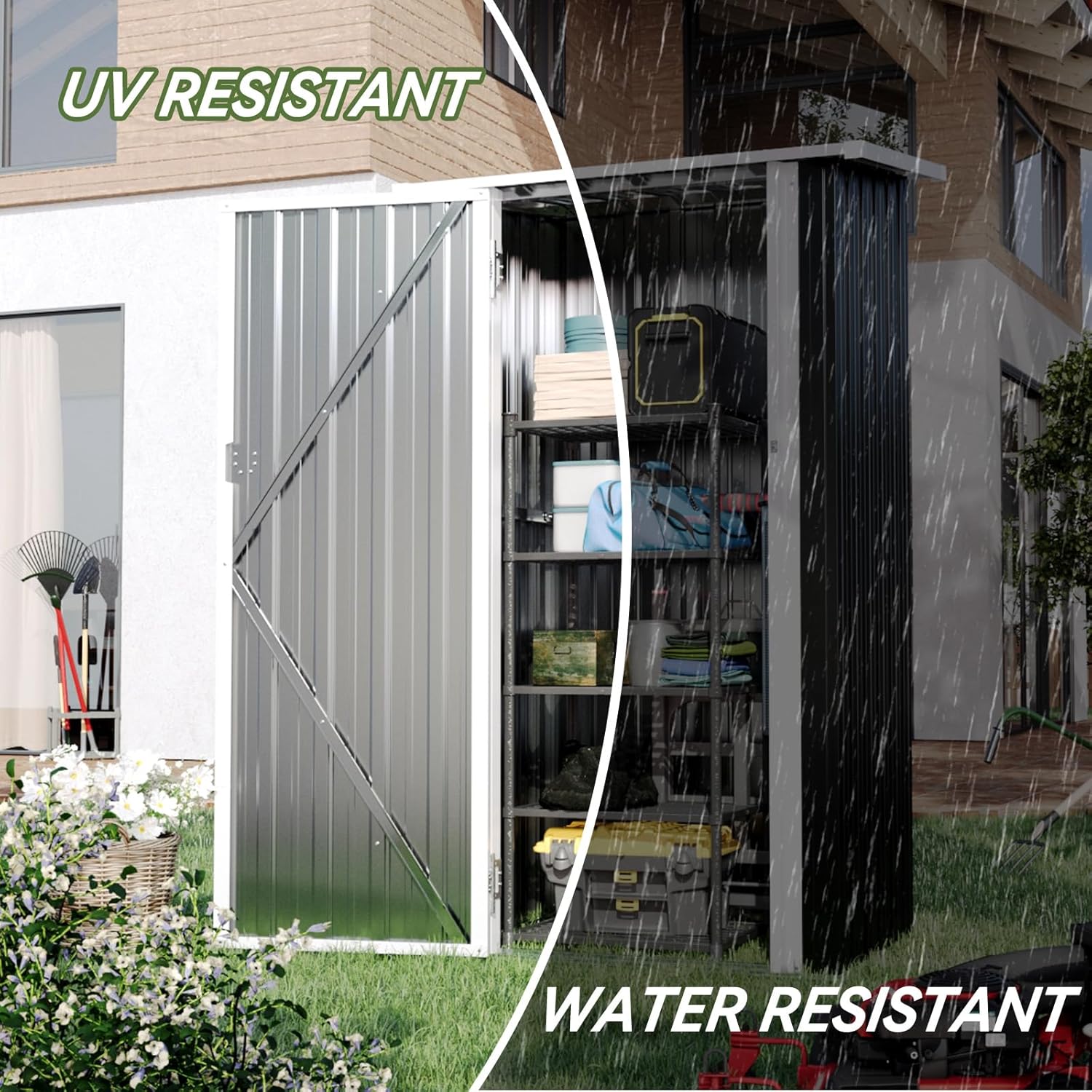 Aoxun Outdoor Storage Shed, 3' x 5' Galvanized Metal Shed with Air Vent and Sliding Door, Tool Storage, Bike Shed, Garden Tool Storage Shed, for Patio, Lawn