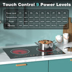 Noxton Double Ceramic Hob, Double Electric Hob Portable 30cm with 4-Hour Timer, 9 Power up to 2800W, Safety Lock, for All Type Pot