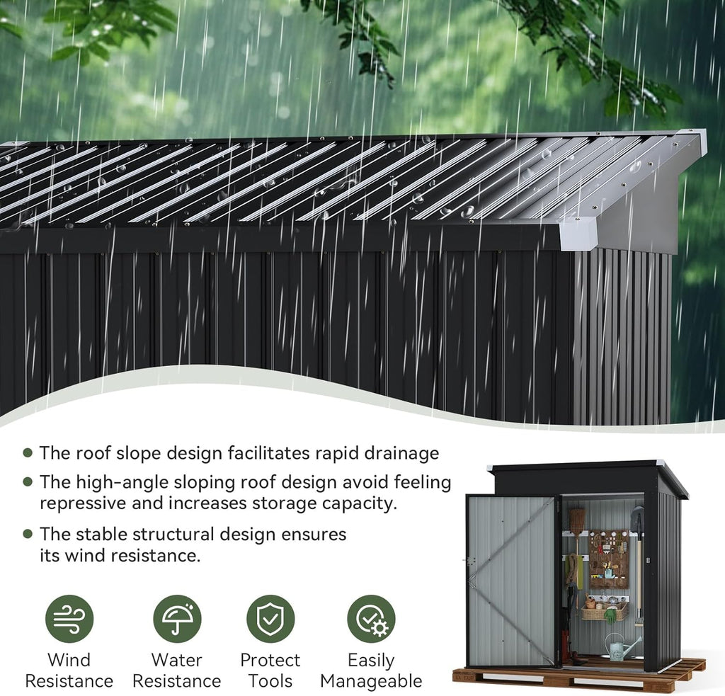 Aoxun Outdoor Storage Shed, 3' x 5' Galvanized Metal Shed with Air Vent and Sliding Door, Tool Storage, Bike Shed, Garden Tool Storage Shed, for Patio, Lawn