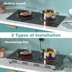 Noxton Double Ceramic Hob, Double Electric Hob Portable 30cm with 4-Hour Timer, 9 Power up to 2800W, Safety Lock, for All Type Pot