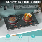 Noxton Double Ceramic Hob, Double Electric Hob Portable 30cm with 4-Hour Timer, 9 Power up to 2800W, Safety Lock, for All Type Pot