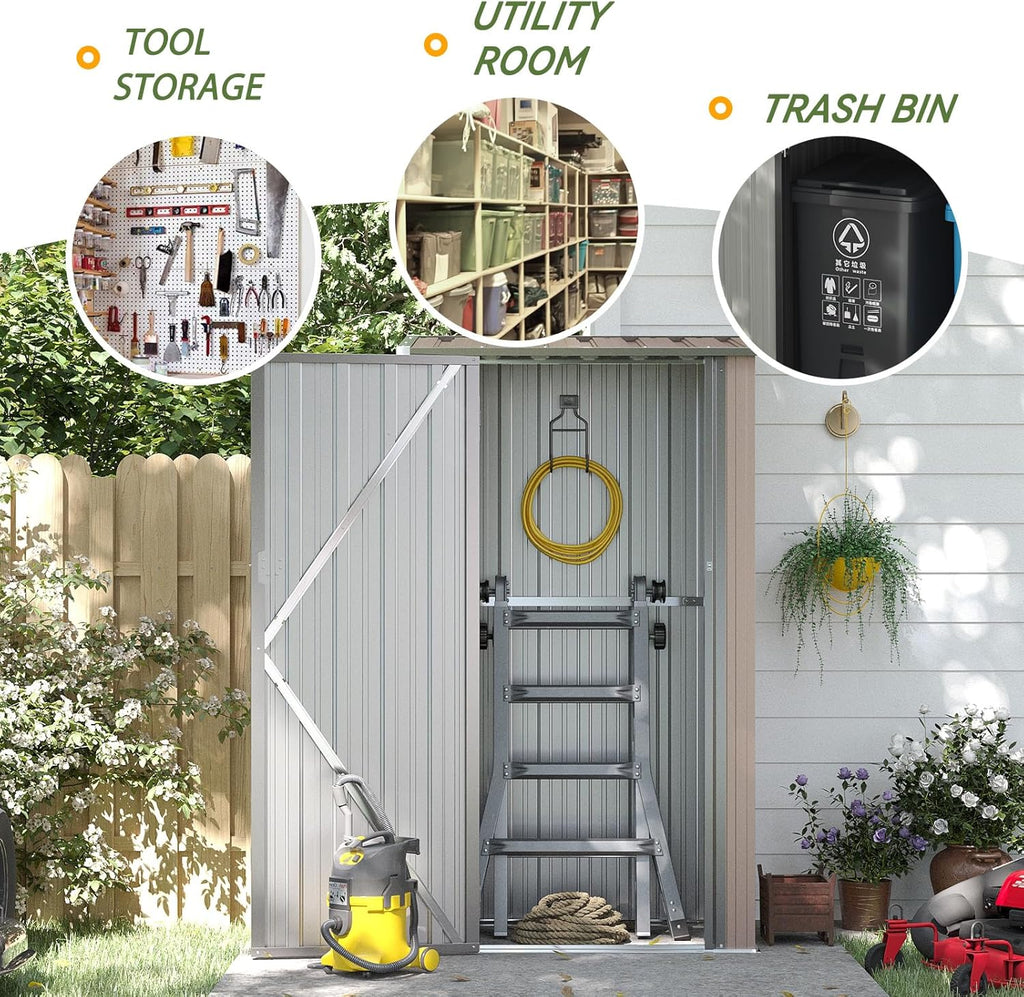 Aoxun Outdoor Storage Shed, 3' x 5' Galvanized Metal Shed with Air Vent and Sliding Door, Tool Storage, Bike Shed, Garden Tool Storage Shed, for Patio, Lawn