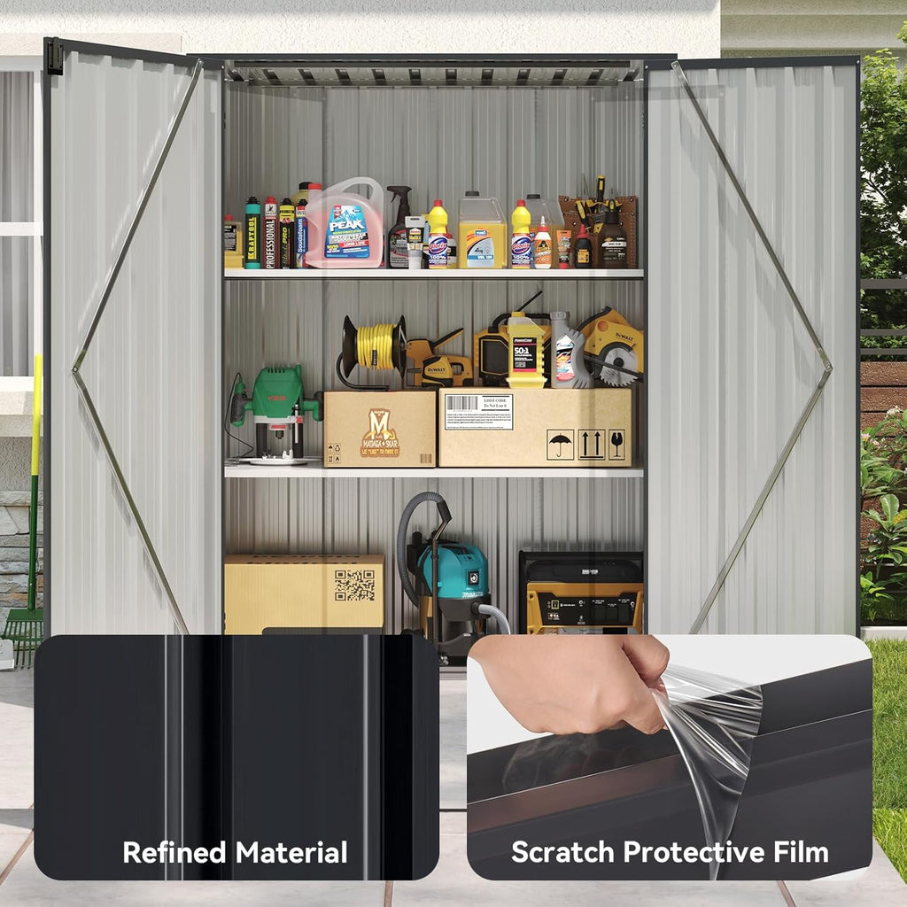 Aoxun Outdoor Storage Shed, 3' x 5' Galvanized Metal Shed with Air Vent and Sliding Door, Tool Storage, Bike Shed, Garden Tool Storage Shed, for Patio, Lawn