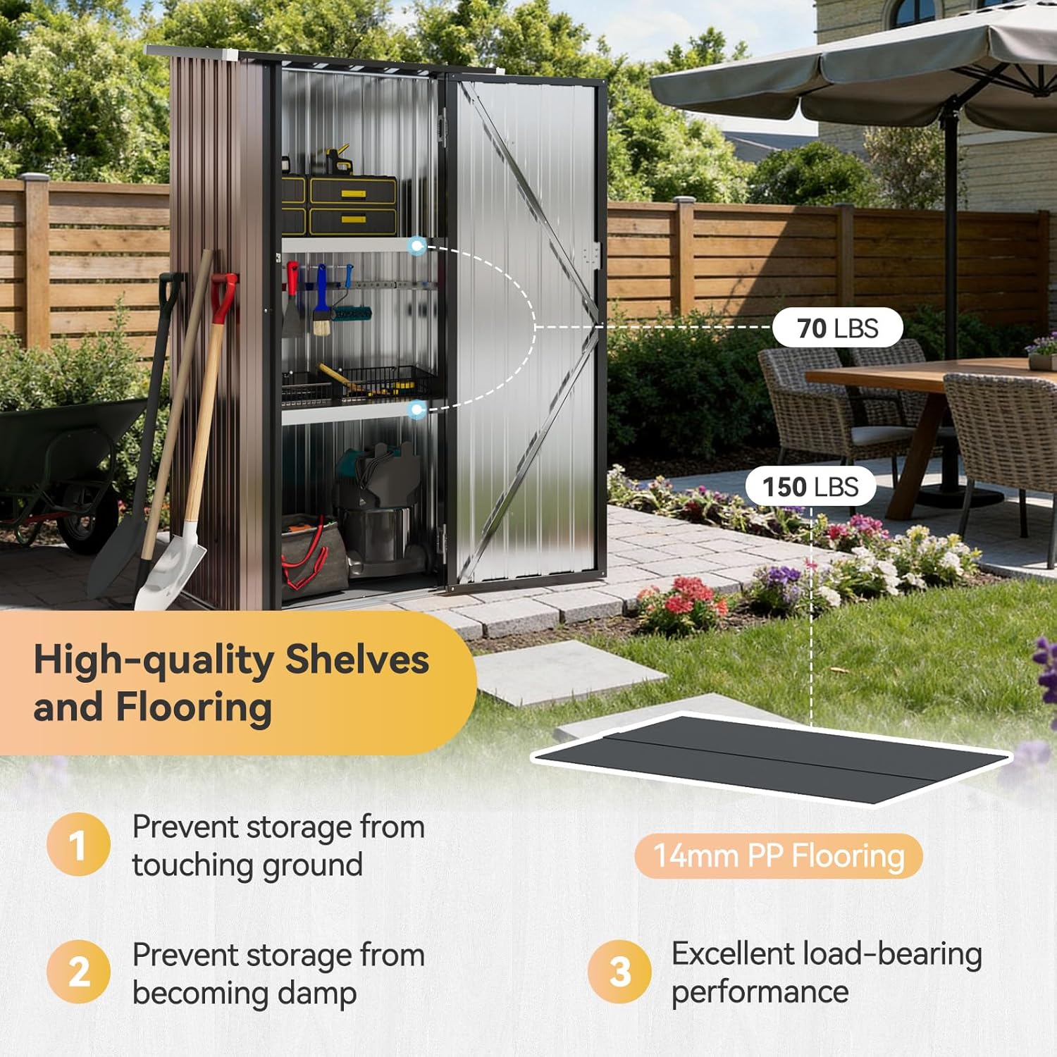 Aoxun Outdoor Storage Shed, 3' x 5' Galvanized Metal Shed with Air Vent and Sliding Door, Tool Storage, Bike Shed, Garden Tool Storage Shed, for Patio, Lawn