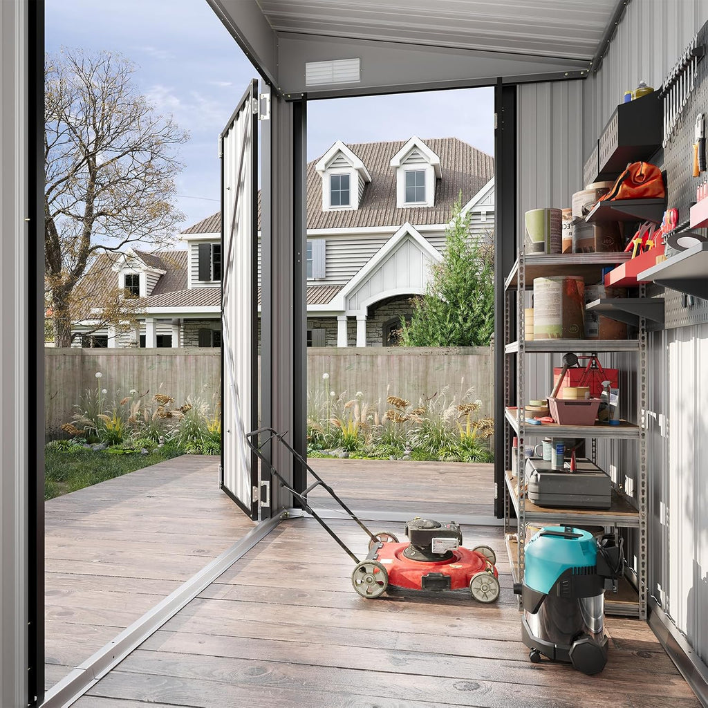 Aoxun Outdoor Storage Shed, 3' x 5' Galvanized Metal Shed with Air Vent and Sliding Door, Tool Storage, Bike Shed, Garden Tool Storage Shed, for Patio, Lawn