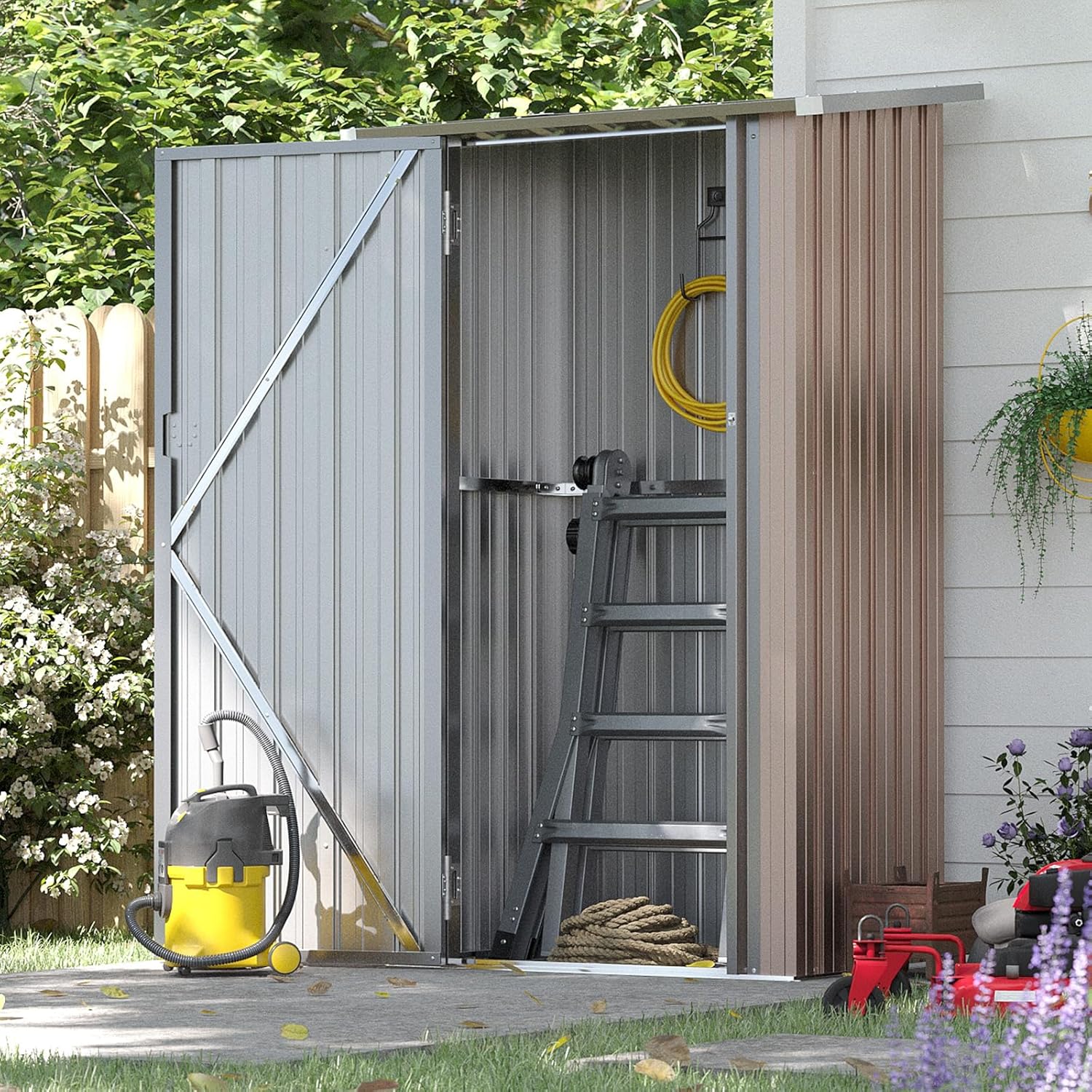 Aoxun Outdoor Storage Shed, 3' x 5' Galvanized Metal Shed with Air Vent and Sliding Door, Tool Storage, Bike Shed, Garden Tool Storage Shed, for Patio, Lawn