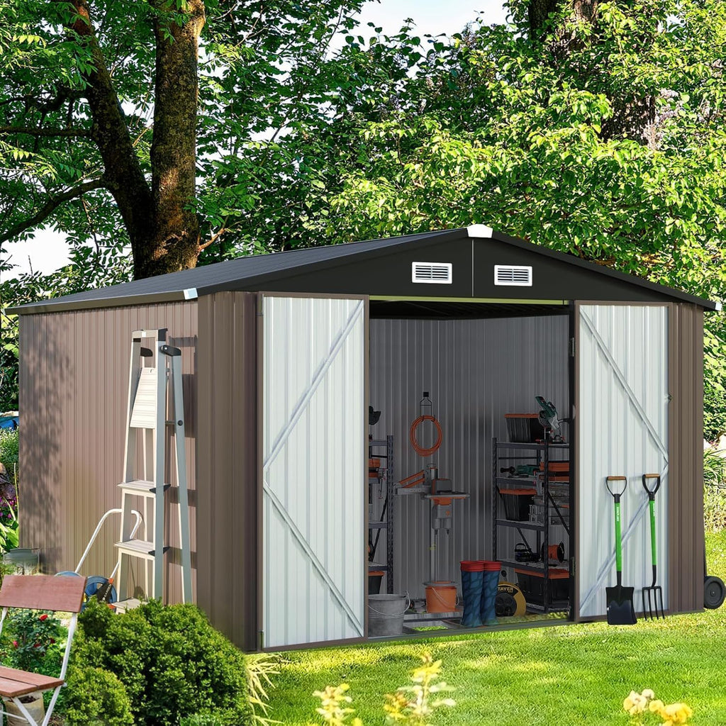 Aoxun Outdoor Storage Shed, 3' x 5' Galvanized Metal Shed with Air Vent and Sliding Door, Tool Storage, Bike Shed, Garden Tool Storage Shed, for Patio, Lawn