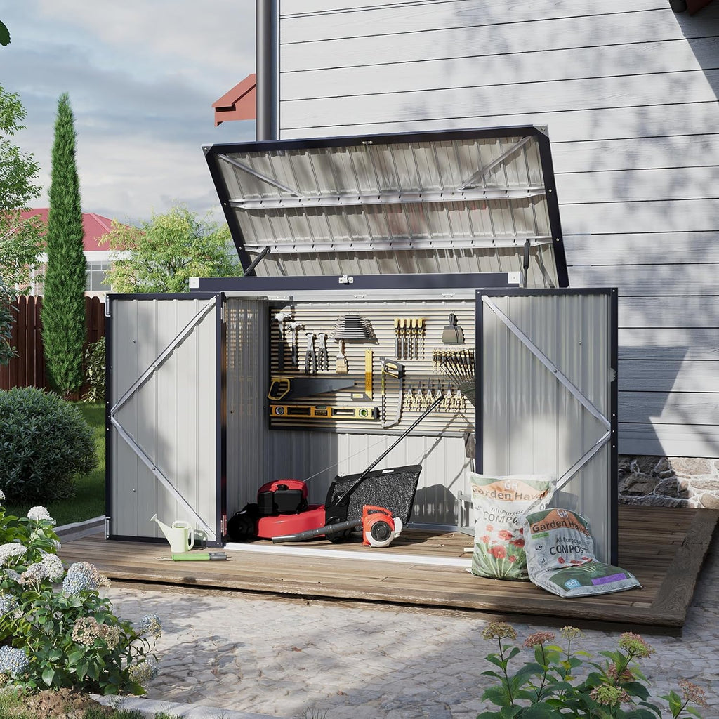 Aoxun Outdoor Storage Shed, 3' x 5' Galvanized Metal Shed with Air Vent and Sliding Door, Tool Storage, Bike Shed, Garden Tool Storage Shed, for Patio, Lawn