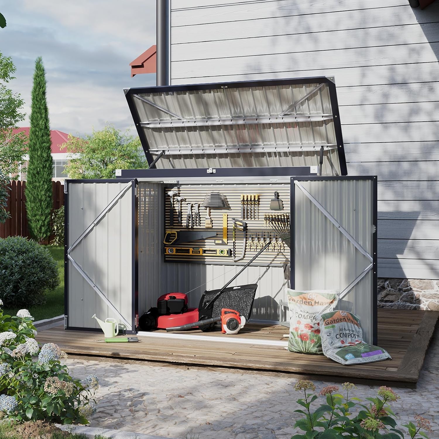 Aoxun Outdoor Storage Shed, 3' x 5' Galvanized Metal Shed with Air Vent and Sliding Door, Tool Storage, Bike Shed, Garden Tool Storage Shed, for Patio, Lawn