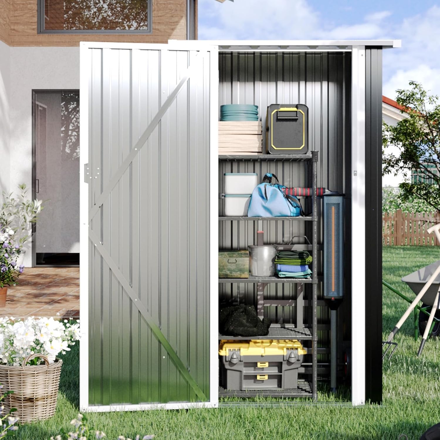 Aoxun Outdoor Storage Shed, 3' x 5' Galvanized Metal Shed with Air Vent and Sliding Door, Tool Storage, Bike Shed, Garden Tool Storage Shed, for Patio, Lawn