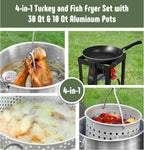 FEASTO 30 Qt Aluminum Turkey Fryer with Basket & 10QT Fish Fryer Kit, 50,000 BTU Outdoor Propane Burner, CSA Certified, Auto Ignition, 10PSI Regulator & Hose