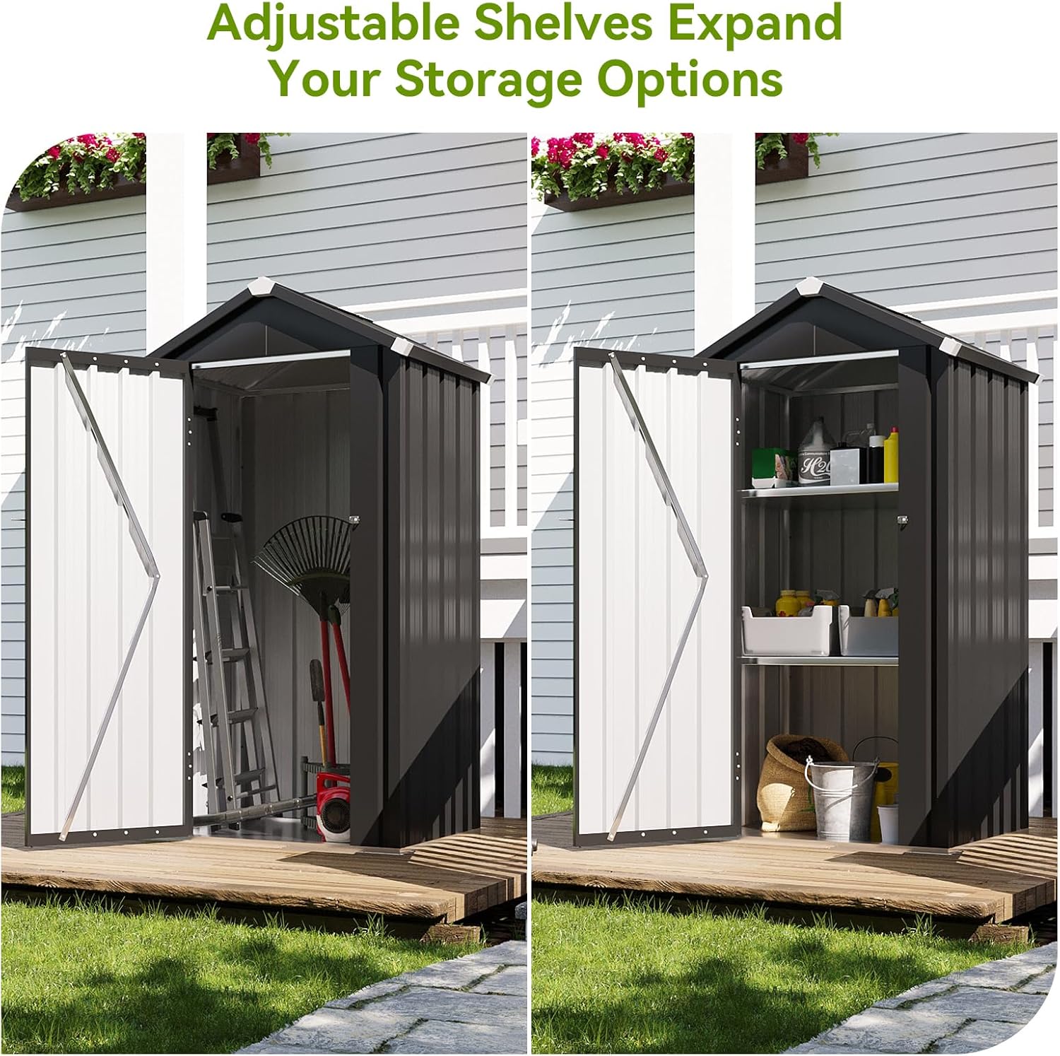 Aoxun Outdoor Storage Shed, 3' x 5' Galvanized Metal Shed with Air Vent and Sliding Door, Tool Storage, Bike Shed, Garden Tool Storage Shed, for Patio, Lawn
