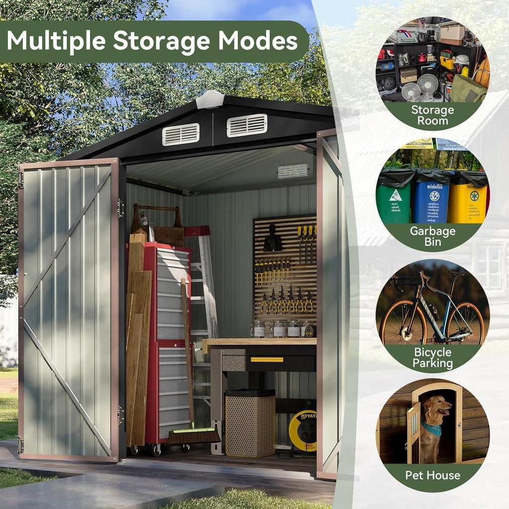 Aoxun Outdoor Storage Shed, 3' x 5' Galvanized Metal Shed with Air Vent and Sliding Door, Tool Storage, Bike Shed, Garden Tool Storage Shed, for Patio, Lawn