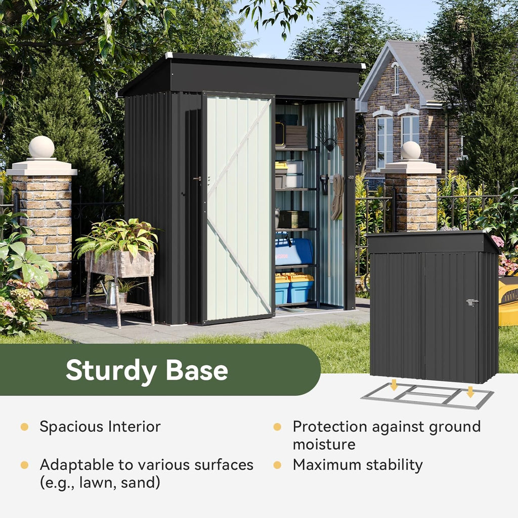 Aoxun Outdoor Storage Shed, 3' x 5' Galvanized Metal Shed with Air Vent and Sliding Door, Tool Storage, Bike Shed, Garden Tool Storage Shed, for Patio, Lawn