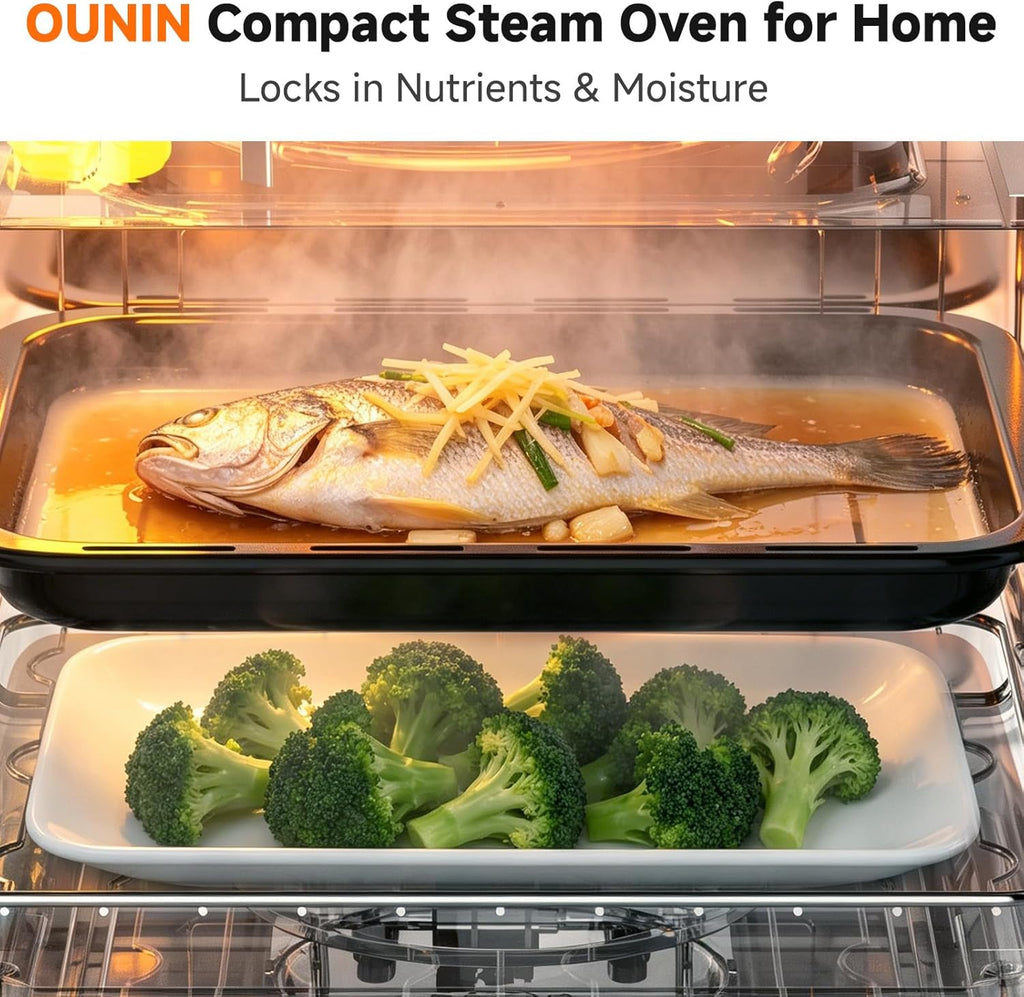 OUNIN Steam Oven 18L, 11-in-1 Air Fryer Oven with Steam Infusion, Dual Cook, Bake, Roast, Dehydrate & Self-Cleaning, 360° Even Heating, Easy to Use, Stainless Steel Inner, Space-saving Design