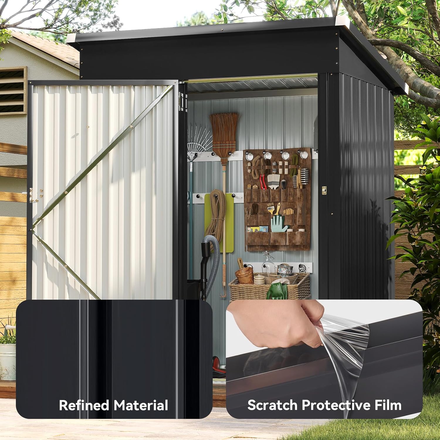 Aoxun Outdoor Storage Shed, 3' x 5' Galvanized Metal Shed with Air Vent and Sliding Door, Tool Storage, Bike Shed, Garden Tool Storage Shed, for Patio, Lawn