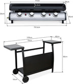 4 Burner Gas BBQ Plancha Grill 10kw Output Power with Detachable Trolley - Gas Bottle Regulator - Cover