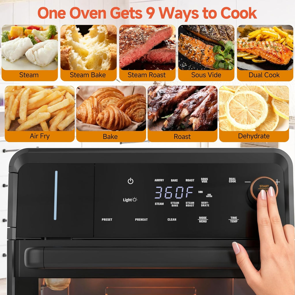OUNIN Steam Oven 18L, 11-in-1 Air Fryer Oven with Steam Infusion, Dual Cook, Bake, Roast, Dehydrate & Self-Cleaning, 360° Even Heating, Easy to Use, Stainless Steel Inner, Space-saving Design