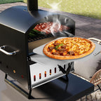 COSTWAY Outdoor Pizza Oven, 1/2-Layer Wood Fired Pizza Maker with Waterproof Cover, Anti-scalding Handles, Pizza Stone & Pizza Peel, Outside Pizza Cooker (54 x 31 x 72 cm, 2-Layer, 1 Grill)