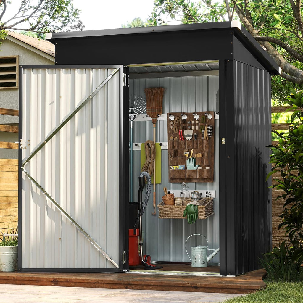 Aoxun Outdoor Storage Shed, 3' x 5' Galvanized Metal Shed with Air Vent and Sliding Door, Tool Storage, Bike Shed, Garden Tool Storage Shed, for Patio, Lawn