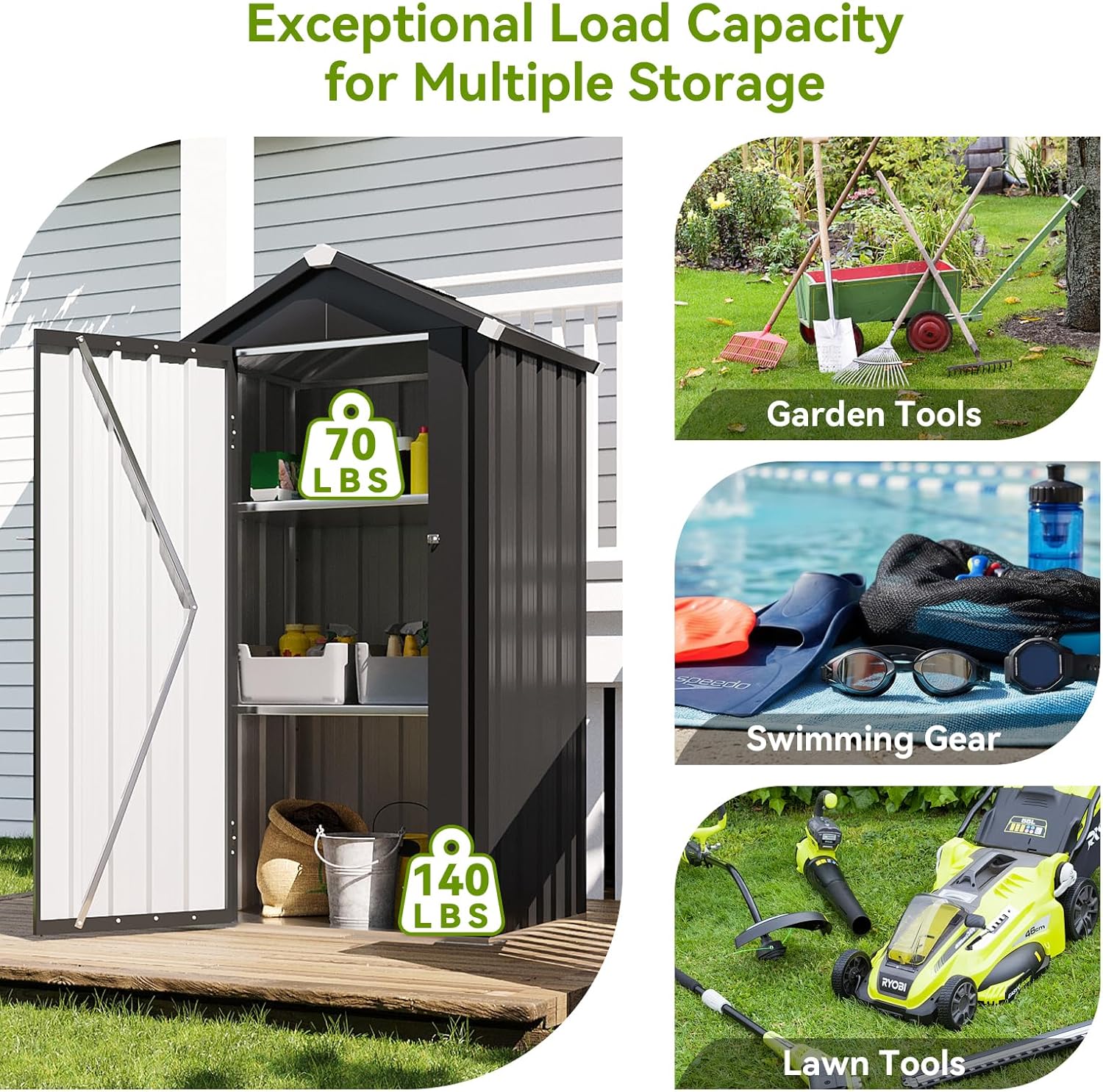 Aoxun Outdoor Storage Shed, 3' x 5' Galvanized Metal Shed with Air Vent and Sliding Door, Tool Storage, Bike Shed, Garden Tool Storage Shed, for Patio, Lawn