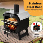 COSTWAY Outdoor Pizza Oven, 1/2-Layer Wood Fired Pizza Maker with Waterproof Cover, Anti-scalding Handles, Pizza Stone & Pizza Peel, Outside Pizza Cooker (54 x 31 x 72 cm, 2-Layer, 1 Grill)