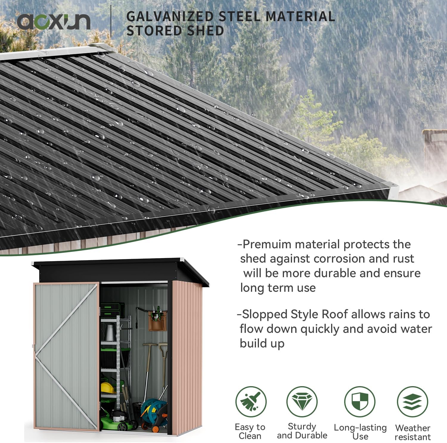 Aoxun Outdoor Storage Shed, 3' x 5' Galvanized Metal Shed with Air Vent and Sliding Door, Tool Storage, Bike Shed, Garden Tool Storage Shed, for Patio, Lawn