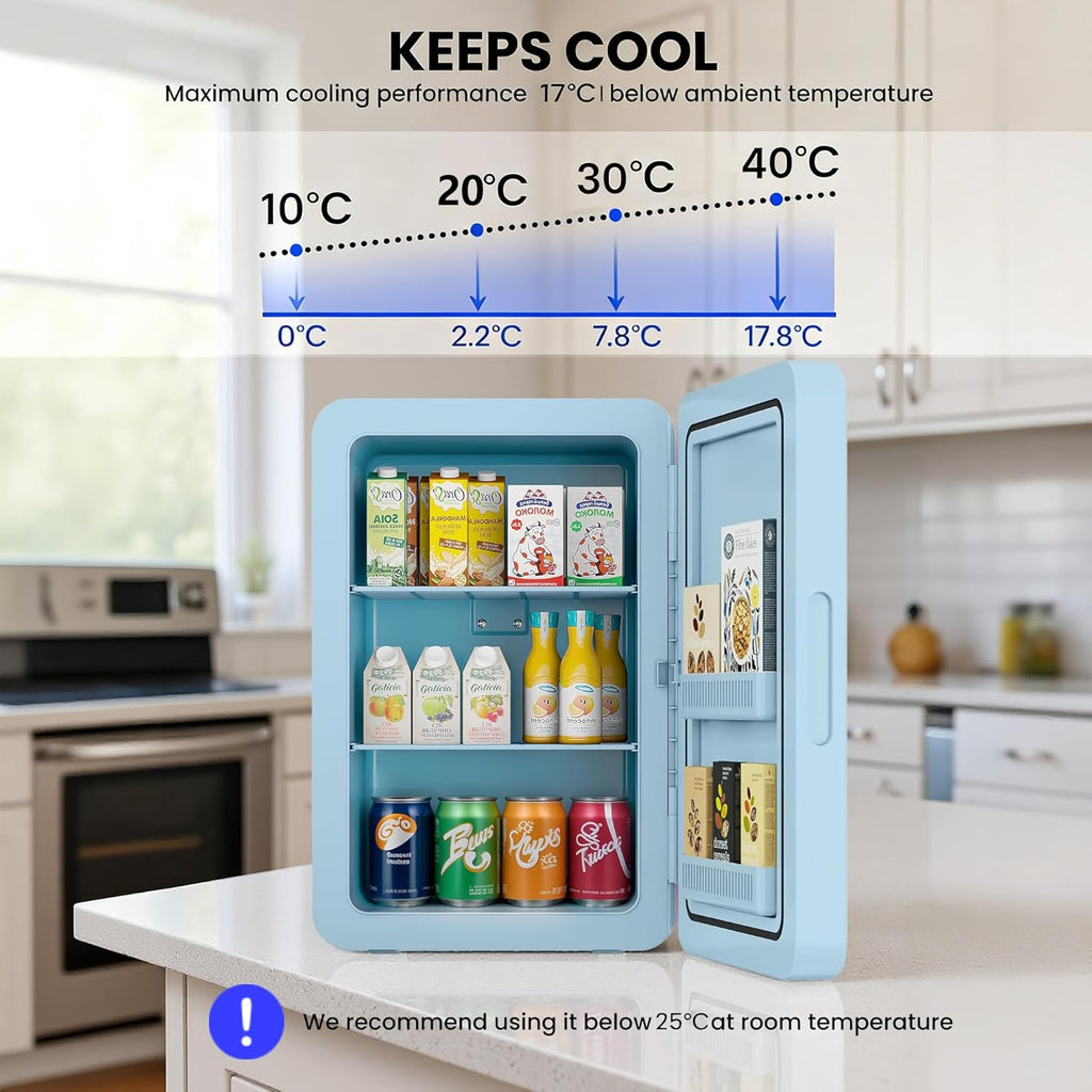Mini Fridge 22L/30 Cans Portable Cooler & Warmer Mini Fridge for Bedrooms with Adjustable Shelves, AC+12V DC Small Fridges for Office, Car, Travel,Home, Skincare, Drinks & Cosmetics (Black)