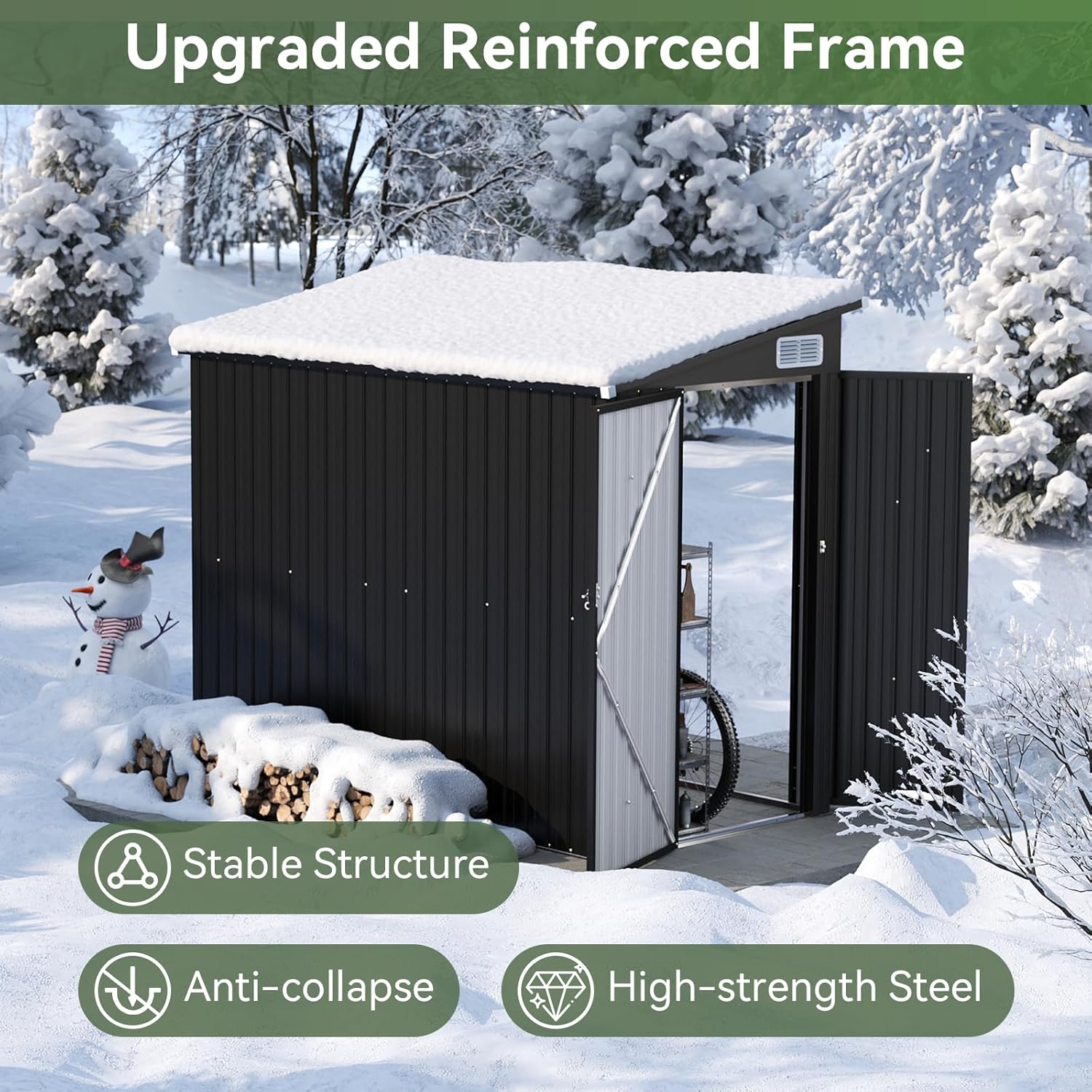 Aoxun Outdoor Storage Shed, 3' x 5' Galvanized Metal Shed with Air Vent and Sliding Door, Tool Storage, Bike Shed, Garden Tool Storage Shed, for Patio, Lawn